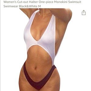 White and Black Cutout Monokini